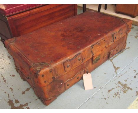 CABIN TRUNK, early 20th century brown leather fitted a tray, 105cm W x 55cm D x 36cm H. (with faults)