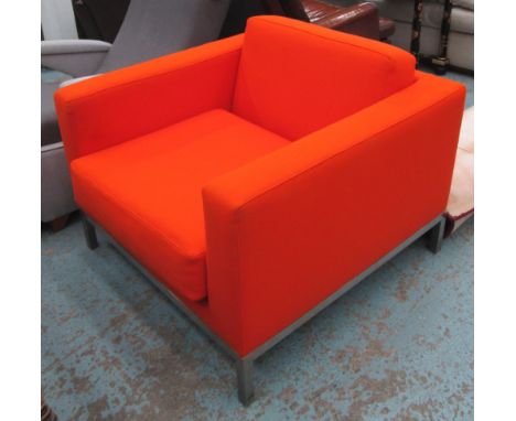 ARMCHAIR, in orange fabric on metal supports, 87cm W. 