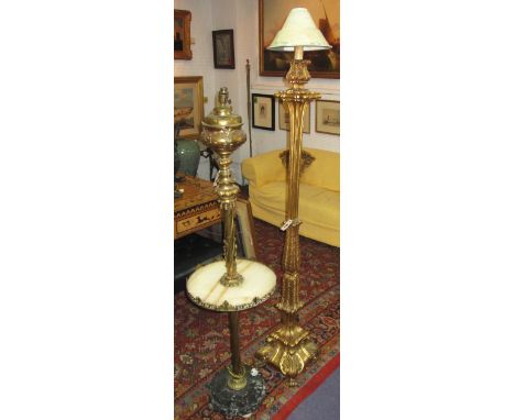 STANDARD LAMP, early 20th century gilt metal with integral onyx table, stamped 'Messengers Patent', 142cm H, adapted, and ano