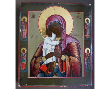 RUSSIAN ICON, painted study on wooden panel depicting the mother of God with Christ, 18cm H x 15,5cm.