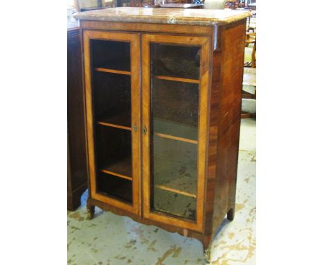DISPLAY CABINET, French 19th century kingwood with a marble top and a pair of doors below enclosing shelves, 95cm x 133cm H x
