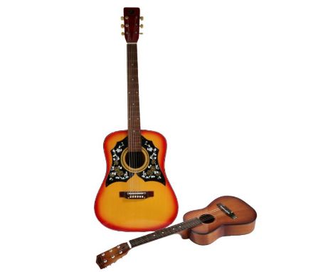 2x Acoustic guitars. Audition 1/2 size acoustic guitar with a steel reinforced neck and a full size "K" acoustic guitar with 