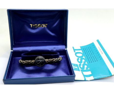 Tissot: ladies 925 silver cased manual wind wristwatch on 925 silver bracelet, boxed with papers, working at lotting. P&amp;P