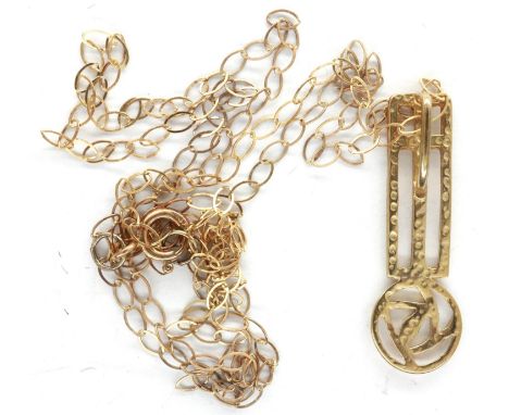 Charles Rennie Mackintosh style 9ct gold pendant on a fine 9ct gold neck chain, chain L: 40 cm, combined 0.7g. P&amp;P Group 