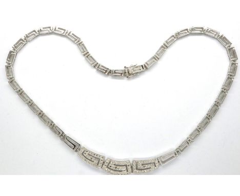 925 silver collarette with graduated links in the Greek Key design, boxed. P&amp;P Group 1 (£14+VAT for the first lot and £1+