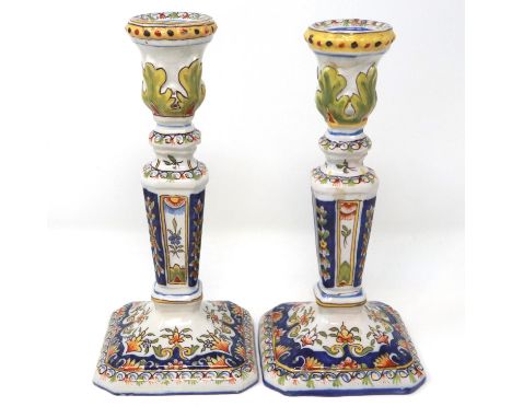 Pair of continental candlesticks, H: 19 cm, crazing and one re-glued. P&amp;P Group 2 (£18+VAT for the first lot and £3+VAT f