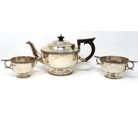 Walker &amp; Hall hallmarked silver three piece tea service, combined 793g, light surface scratches, hallmarks are clear. P&a