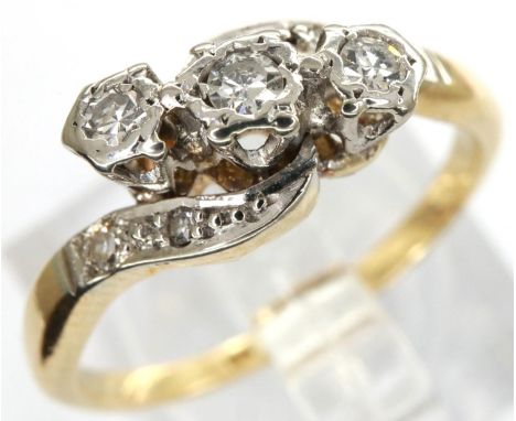 18ct gold diamond set trilogy ring, size L, 2.8g. P&amp;P Group 1 (£14+VAT for the first lot and £1+VAT for subsequent lots) 