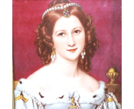 Framed ceramic panel of Charlotte Van Owen, 18 x 24 cm. P&amp;P Group 3 (£25+VAT for the first lot and £5+VAT for subsequent 