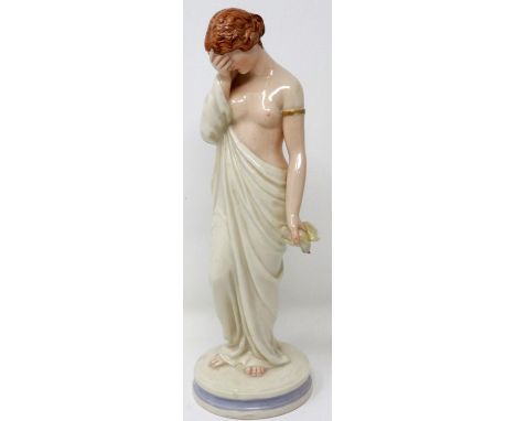 Royal Worcester Grecian lady figurine with impressed mark to base, H: 23 cm, Gilt is slightly worn on the armband, features a