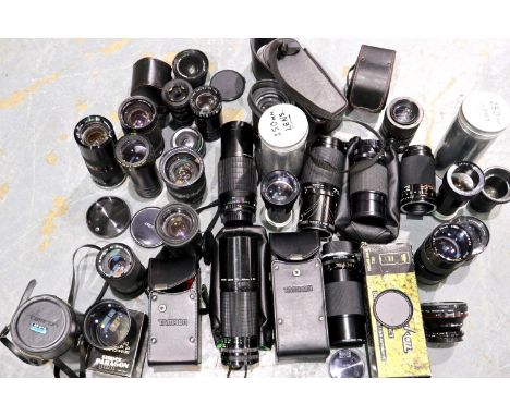 Mixed camera lenses including Pentax and Tamron, some cased, all untested. P&amp;P Group 3 (£25+VAT for the first lot and £5+