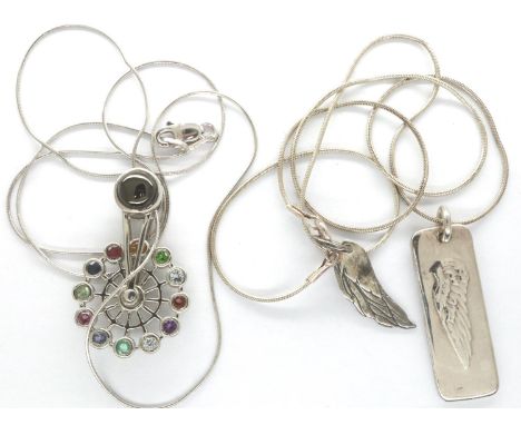 Two 925 silver pendant necklaces including a stone set example, longest chain L: 50 cm. P&amp;P Group 1 (£14+VAT for the firs