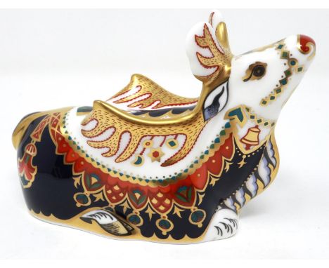 Royal Crown Derby paperweight with gold stopper, Reindeer, L: 15 cm, no cracks or chips. P&amp;P Group 1 (£14+VAT for the fir