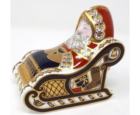 Royal Crown Derby Santa on sleigh paperweight with gold stopper, H: 80 m, no cracks or chips. P&amp;P Group 1 (£14+VAT for th