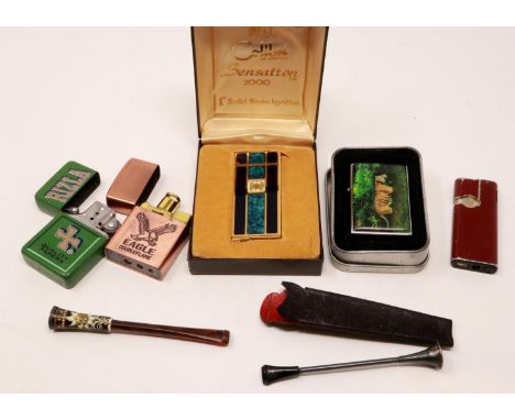 Colibri Sensation 2000 lighter, two cigarette holders, three petrol lights and another (7). P&amp;P Group 1 (£14+VAT for the 