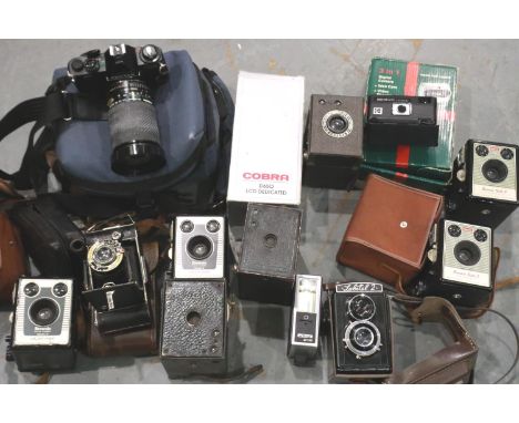 Collection of mixed cameras including Pentax and Kodak, all damaged and untested (13). P&amp;P Group 3 (£25+VAT for the first