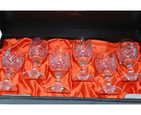 Boxed set of six Webb crystal wine glasses, H: 15 cm. P&amp;P Group 3 (£25+VAT for the first lot and £5+VAT for subsequent lo