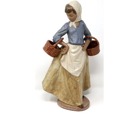 Nao Gres girl with baskets figurine, H: 37 cm, no cracks or chips. P&amp;P Group 3 (£25+VAT for the first lot and £5+VAT for 