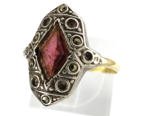 18ct gold ring set with amethyst and cubic zirconia, lacking five stones, size N (misshapen), 2.2g. P&amp;P Group 1 (£14+VAT 