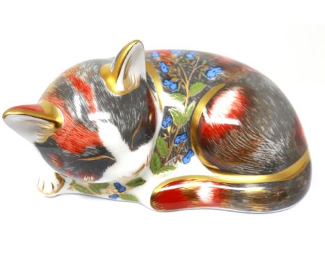 Royal Crown Derby paperweight with gold stopper, Catnip Kitten, L: 90 mm, no cracks or chips. P&amp;P Group 1 (£14+VAT for th