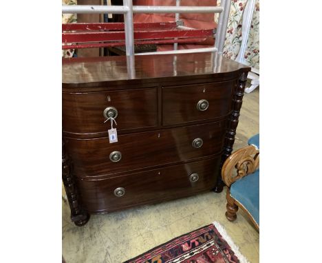 A 19th century mahogany bowfront chest of drawers, width 97cm depth 46cm height 84cmCONDITION: Great colouring. Handles not o