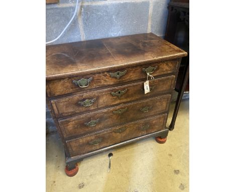 A small 18th century walnut chest of drawers, width 74cm, depth 39cm, height 73cm