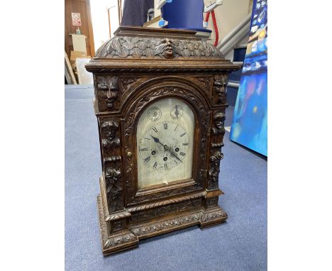 A Victorian oak mantel clock, height 50cm