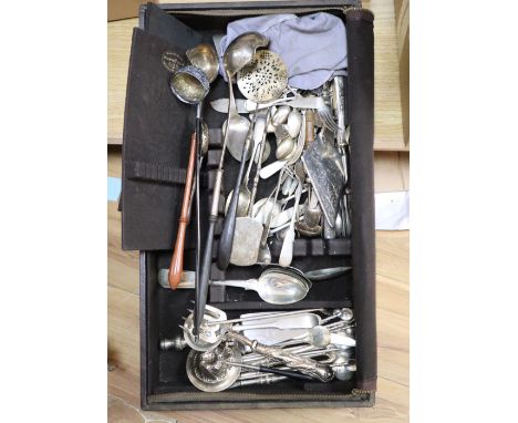 Various white metal and 'sterling' ladles, spoons and other flatware including American including Gorham, Motts, H. Bosworth 