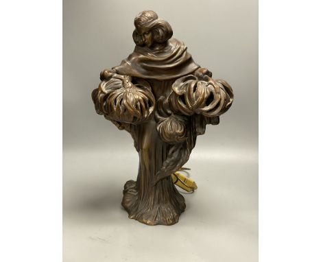 An Art Nouveau bronze figural lamp, height 48cm
