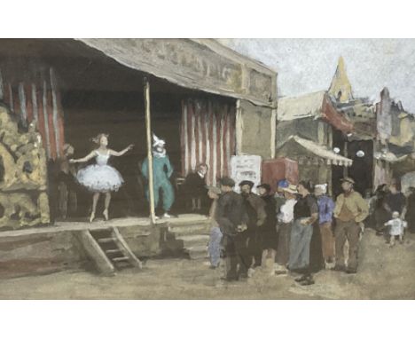 E. Hunter, hand coloured lithograph, The Fairground Dance, signed and dated 1931, 13 x 18cm