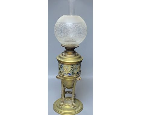 A Doultonesque oil lamp, overall height 67cm