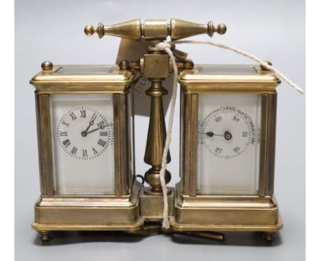 A brass miniature carriage clock/ barometer