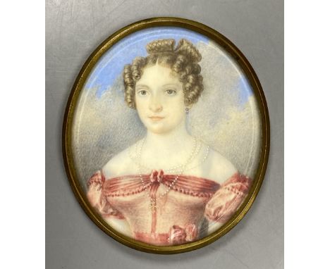 Continental School (19th century), miniature watercolour portrait of a young lady, probably Princess Mathilde Caroline of Bav