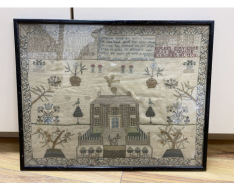 A late Georgian Hutton family sampler depicting house and garden