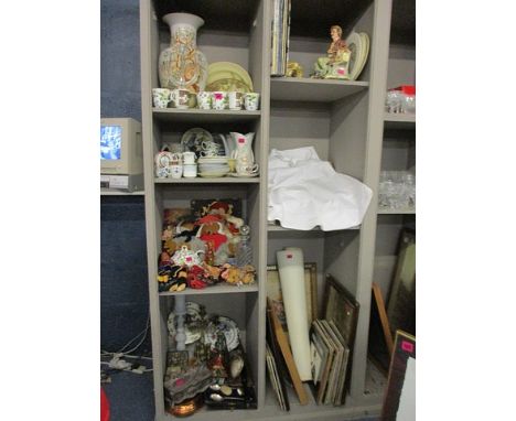 An eclectic lot comprising vintage china, glass, dolls of the world, Womble soft toys, vintage and retro LPs, metalware, prin