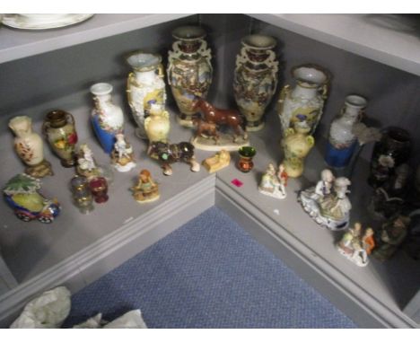 A selection of ceramics to include a pair of Japanese Satsuma vases, a Katshutte model of a horse and foal, a Hummel figure a