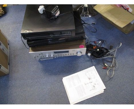 An Akai Am-V55 stereo integrated amplifier, together with cassette deck, CD player and a synthesizer tuner