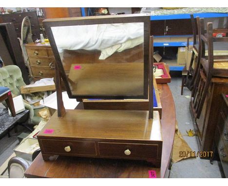 A George III string inlaid, twin drawer toilet mirror on bracket feet, 19 h x 16 1/2 w