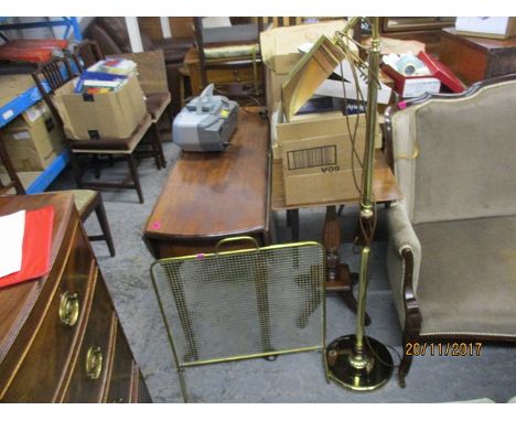 Brassware to include a standard lamp and a fire guard