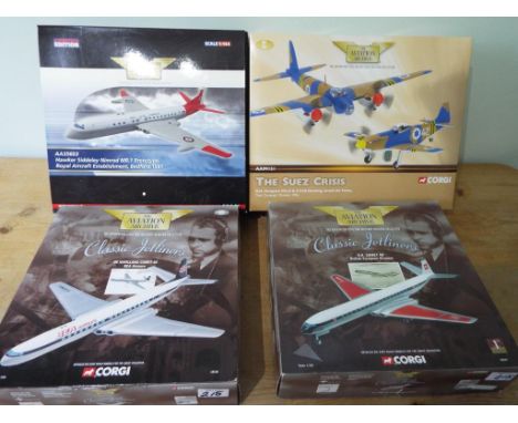 Corgi Aviation Archive - four boxed 1:144 scale diecast model aeroplanes, Suez Crisis DH Mosquito # AA99151, Hawker Siddeley 