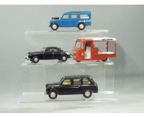 Spot-On - 4 unboxed diecast model vehicles. Lot consists of: 258 LWB Land Rover - RAC Rescue; 256 Jaguar 3.4 Police Car (miss