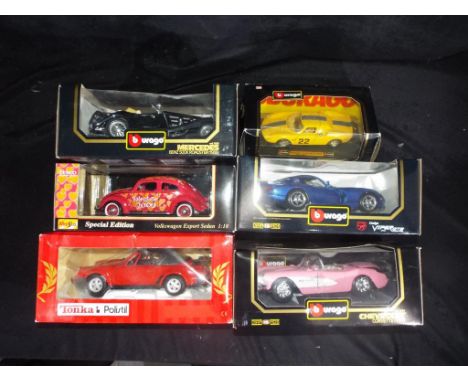 Bburago / Burago, Maisto, Polistil - Six boxed diecast model cars in 1:18, 1:24 scale and similar. Lot includes Bburago Merce