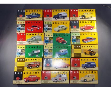 Vanguards - 18 boxed diecast 1:43 scale vehicles by Vanguards. Lot includes; VA06403 Vauxhall PA Cresta -Maroon & Silver Grey