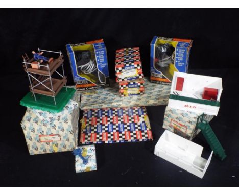Scalextric - Eight boxed vintage Scalextric Accessories. Lot includes F302 TV Camera and crew set; A/203 Owners Stand and Pit
