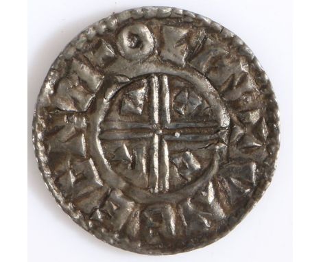 Aethelred II silver penny crux type, Lincoln Mint Spink 1148Obv: +AEDELRAEDREXANGLOXBoth 'AE's and the 'NG ligulate, peller i