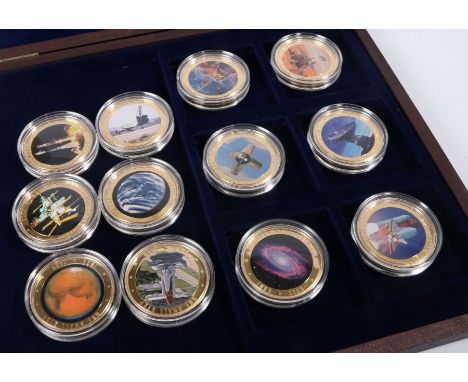"One Small Step", Twelve Elizabeth II Cook Islands 1 dollar gilt coins, with depictions of space, rockets, satellites, planet
