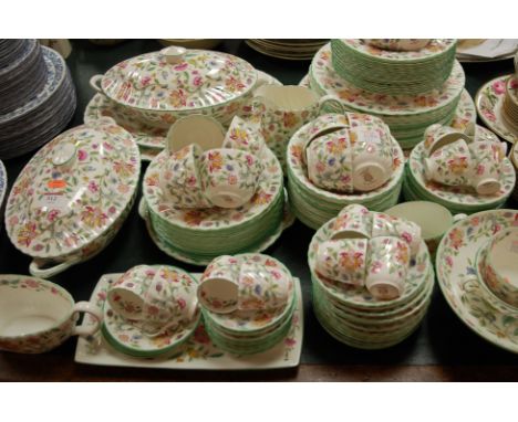 An extensive Mintons part tea and dinner service in the Hadden Hall pattern, to include; graduated meat plates, dinner plates