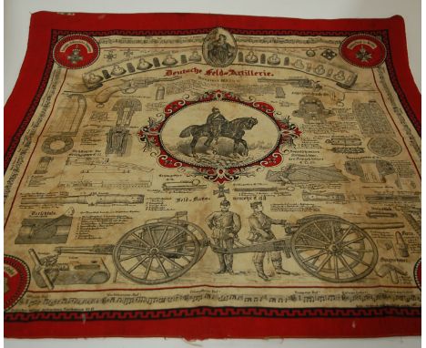 A late 19th/early 20th century German Field Artillery printed handkerchief or "taschentuch", depicting various orders of the 