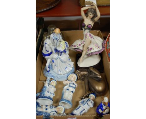 A Royal Doulton Bunnykins figure 'Mrs Bunnykins Clean Sweep' DB6, together with a Florence figure of a gypsy queen, figure of