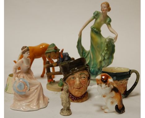 A Clarice Cliff Bizarre crocus pattern open salt (a/f) together with a Beswick figure of a pony, a Goebel figure of a boy, an